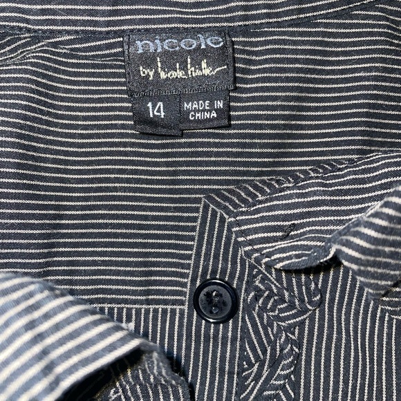 NICOLE BY NICOLE MILLER Black White Stripe Ruffle Front Button Down Shirt 14 - Picture 5 of 5